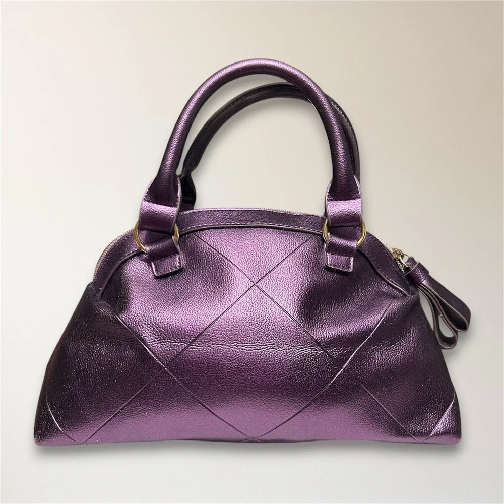 Victoria's Secret Y2K Metallic Purple Quilted Satchel Handbag McBling Retro‎ Bag